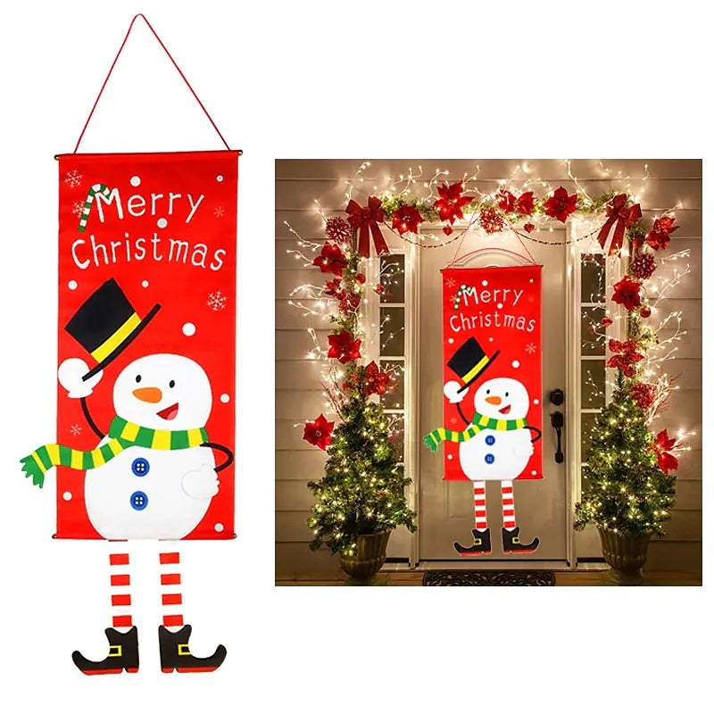 Merry Christmas Window Sign Banners Door Porch Fabric Flag Decor 115x40cm