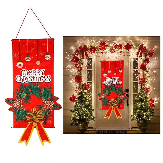 Merry Christmas Window Sign Banners Door Porch Fabric Flag Decor 115x40cm