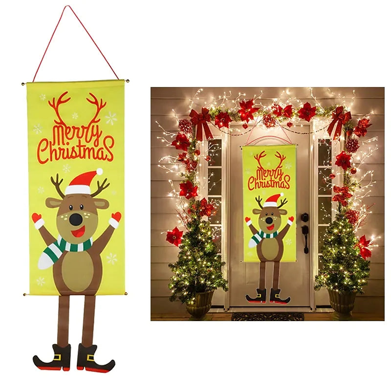 Merry Christmas Window Sign Banners Door Porch Fabric Flag Decor 115x40cm