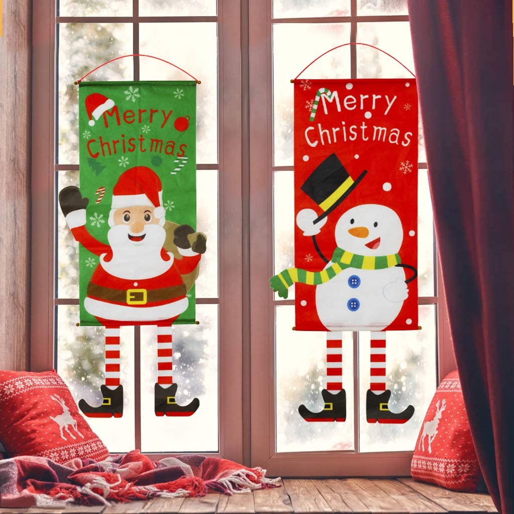 Merry Christmas Window Sign Banners Door Porch Fabric Flag Decor 115x40cm