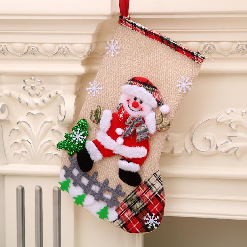 Christmas Stocking Candy Bag Flax Hanging Stockings Xmas Tree Decor