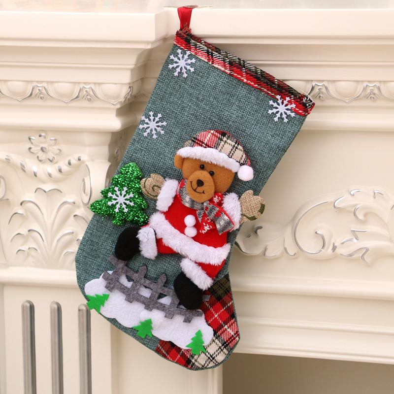 Christmas Stocking Candy Bag Flax Hanging Stockings Xmas Tree Decor