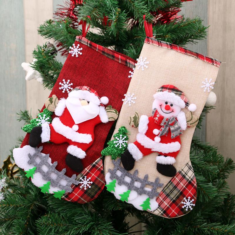 Christmas Stocking Candy Bag Flax Hanging Stockings Xmas Tree Decor