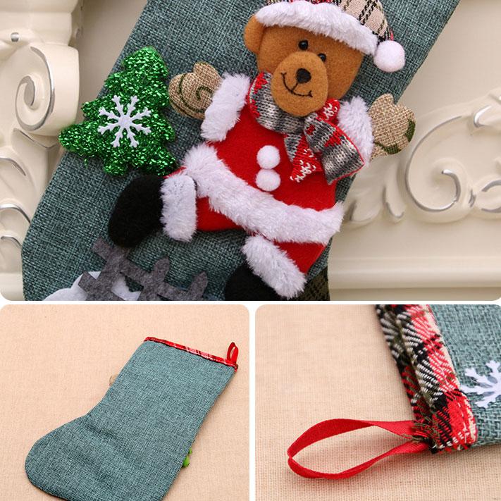 Christmas Stocking Candy Bag Flax Hanging Stockings Xmas Tree Decor