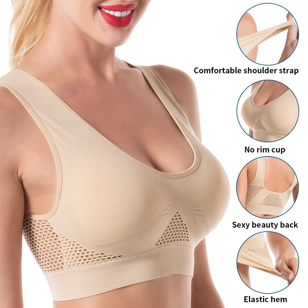 Comfort Air Bra Plus Size Fashion Hollow Mesh Breathable Underwear Sports Bra