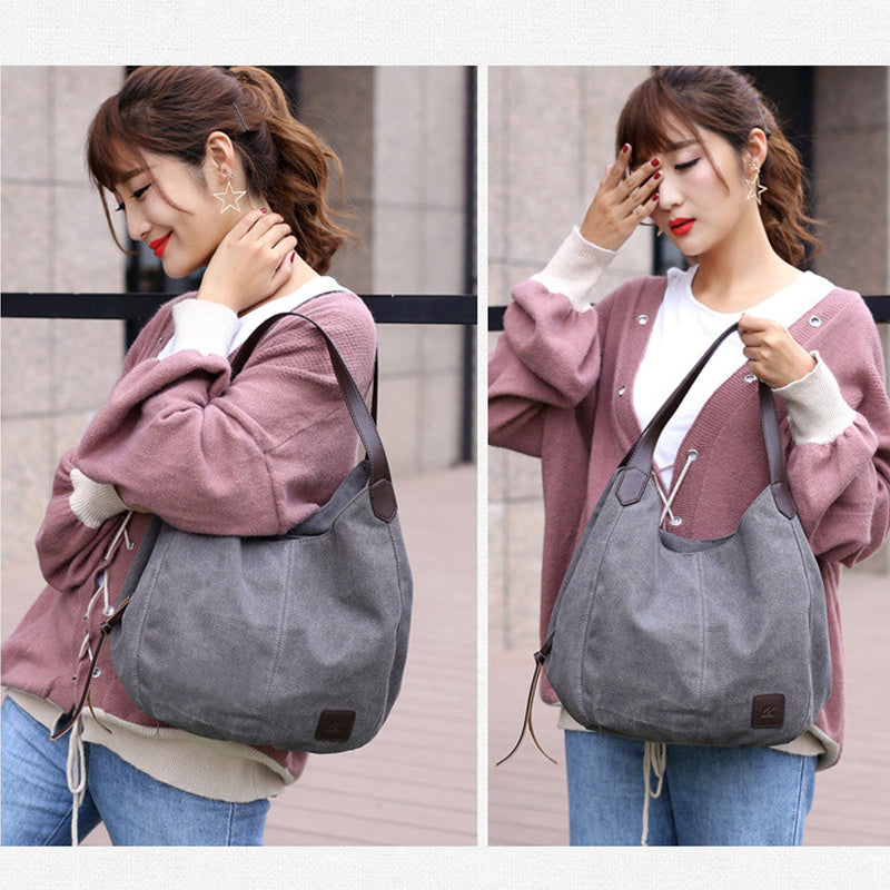 Women's Canvas Shoulder Convertible Bag Retro Casual Handbags Tote Purses