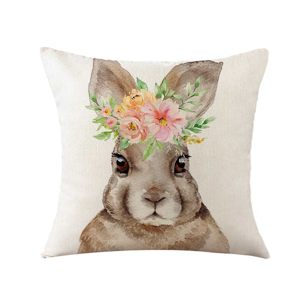 2pcs Easter Linen Pillow Cover with Rabbit Bunnies Flower Egg Patterns