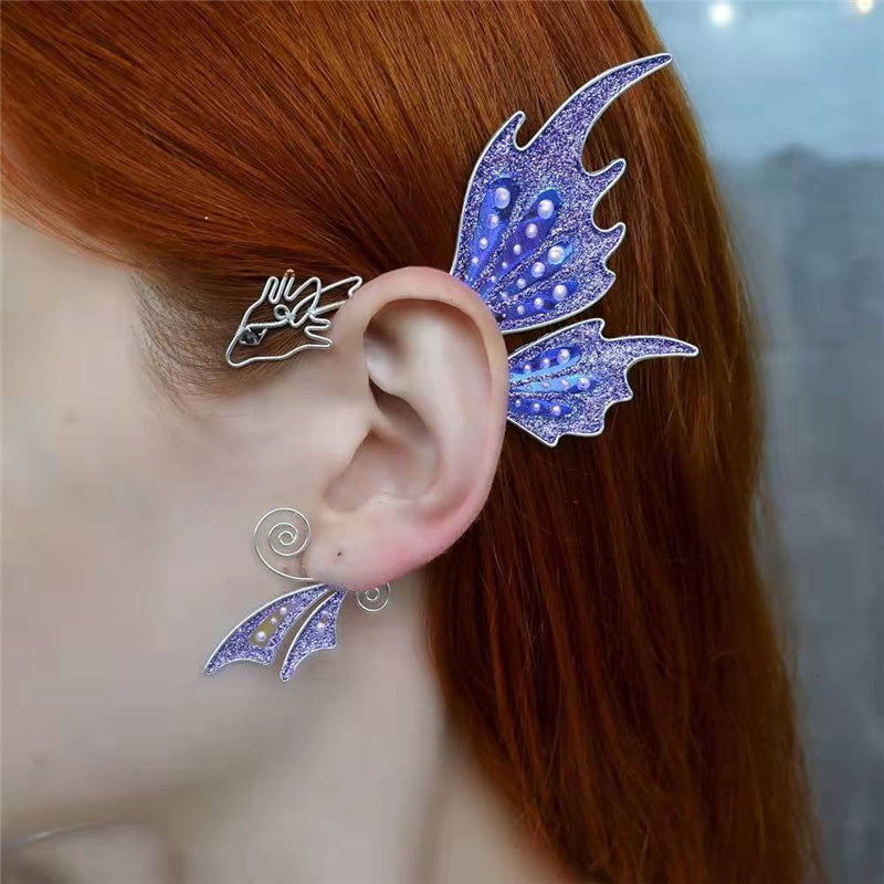 Exquisite Fairy Tale Iridescent Butterfly Wings Elf Wings Earrings Ear Clips