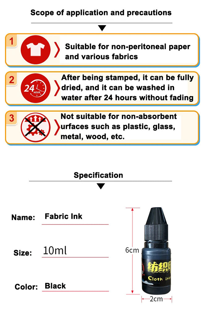 Pre-inked Stamp Refill Ink for Texile Name Stamp Rubber Pad 10ml