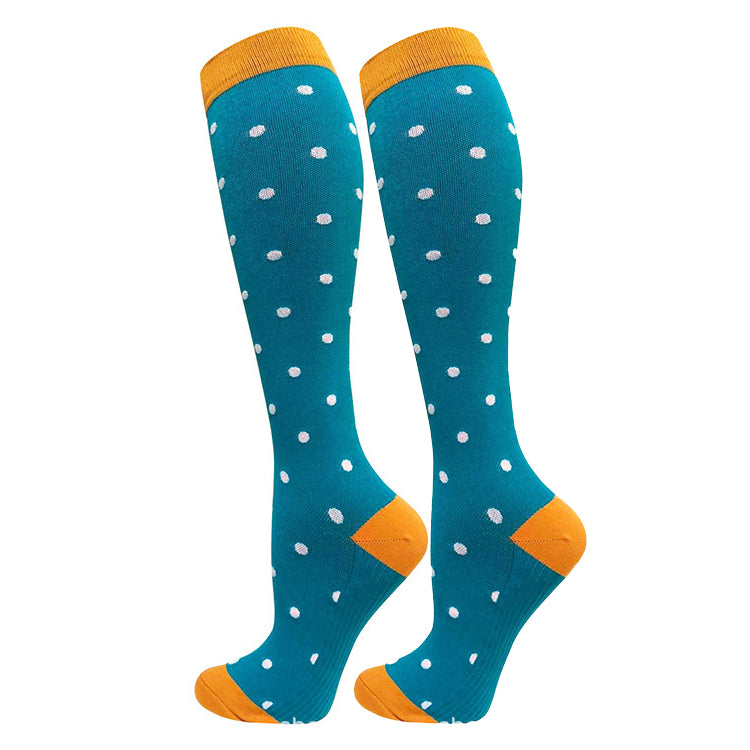 Knee-High Compression Socks Color Dots Sports Nylon Stockings for Women & Men