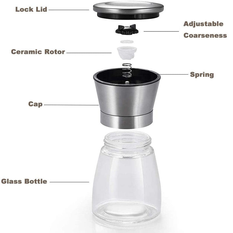 Premium Stainless Steel Glass Salt and Pepper Grinder Set