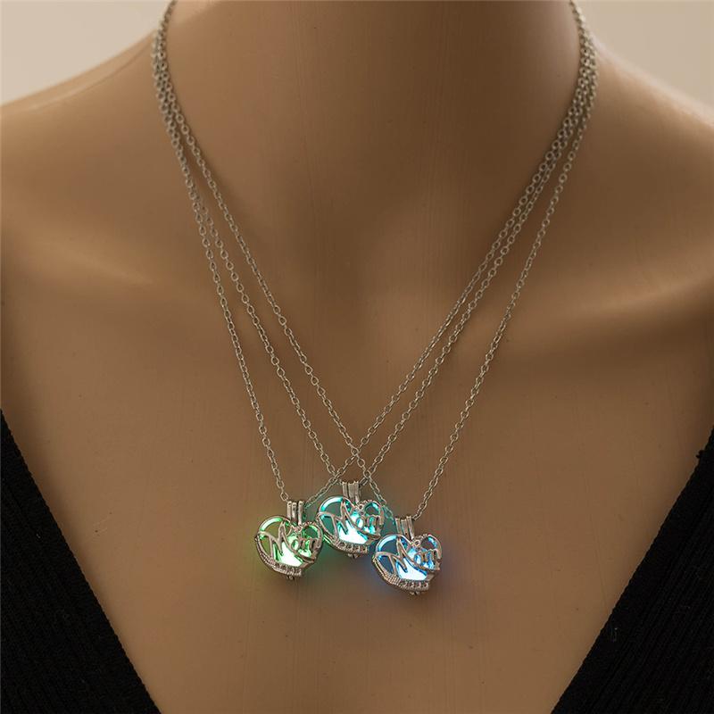 Glow In The Dark Hollow Stone Pendant Necklace Mom Luminous Necklace