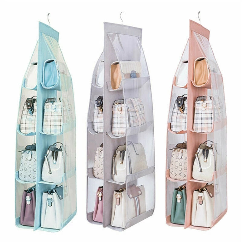 8 Pocket Transparent Hanging Hanger Handbag Organizer Storage Shoe Bag