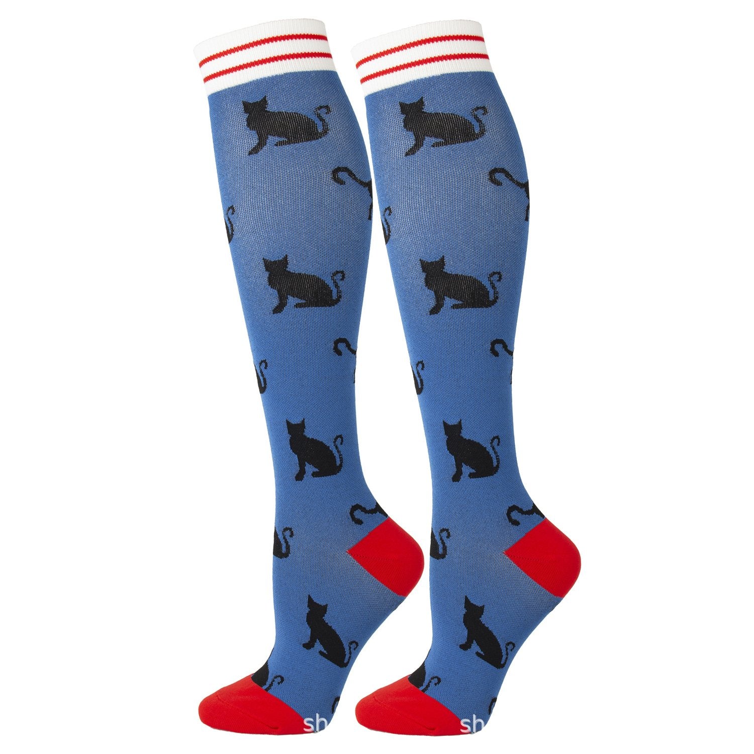 Knee-High Compression Socks Cat Pattern Sports Nylon Stockings