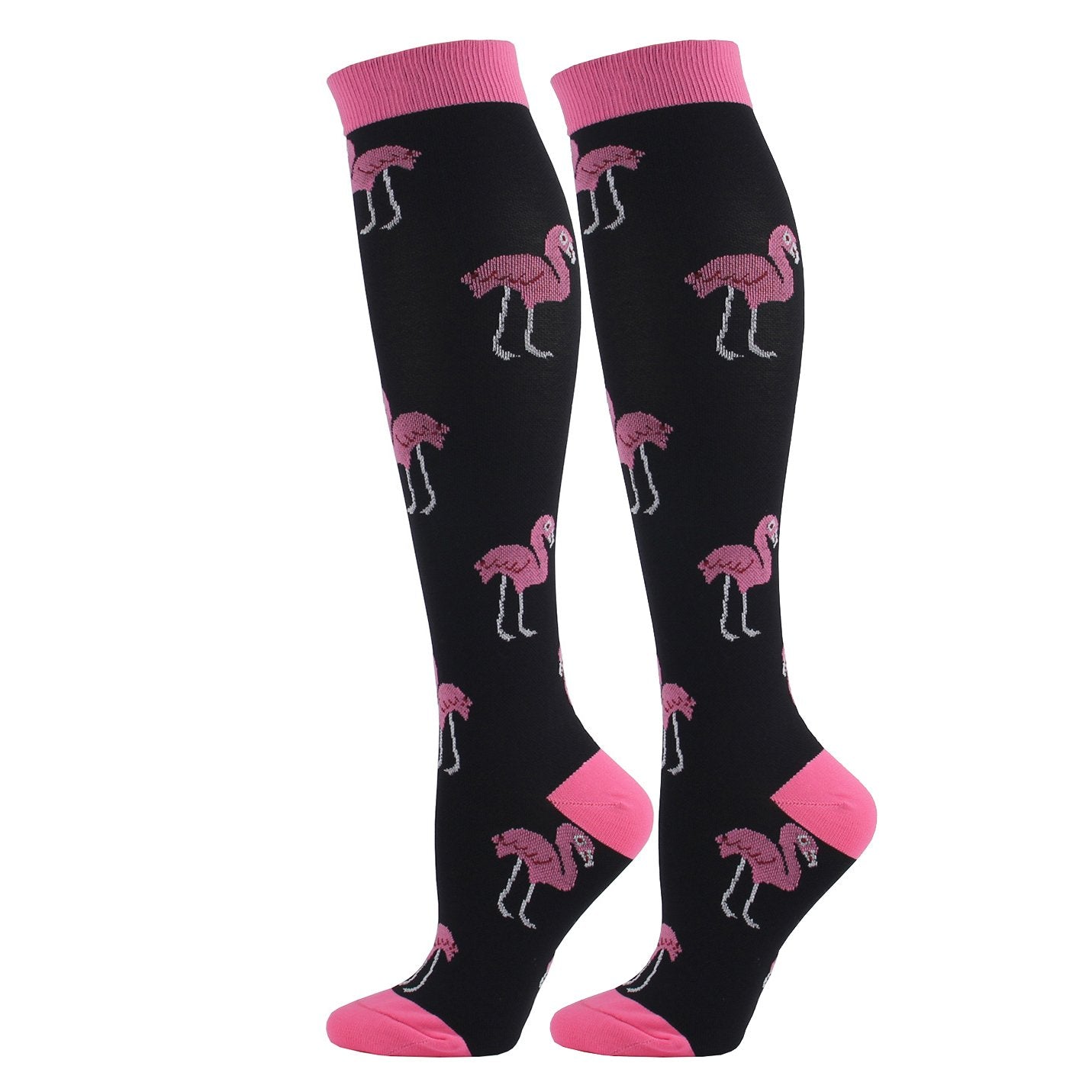 Knee-High Compression Socks Flamingo Pattern Sports Nylon Stockings
