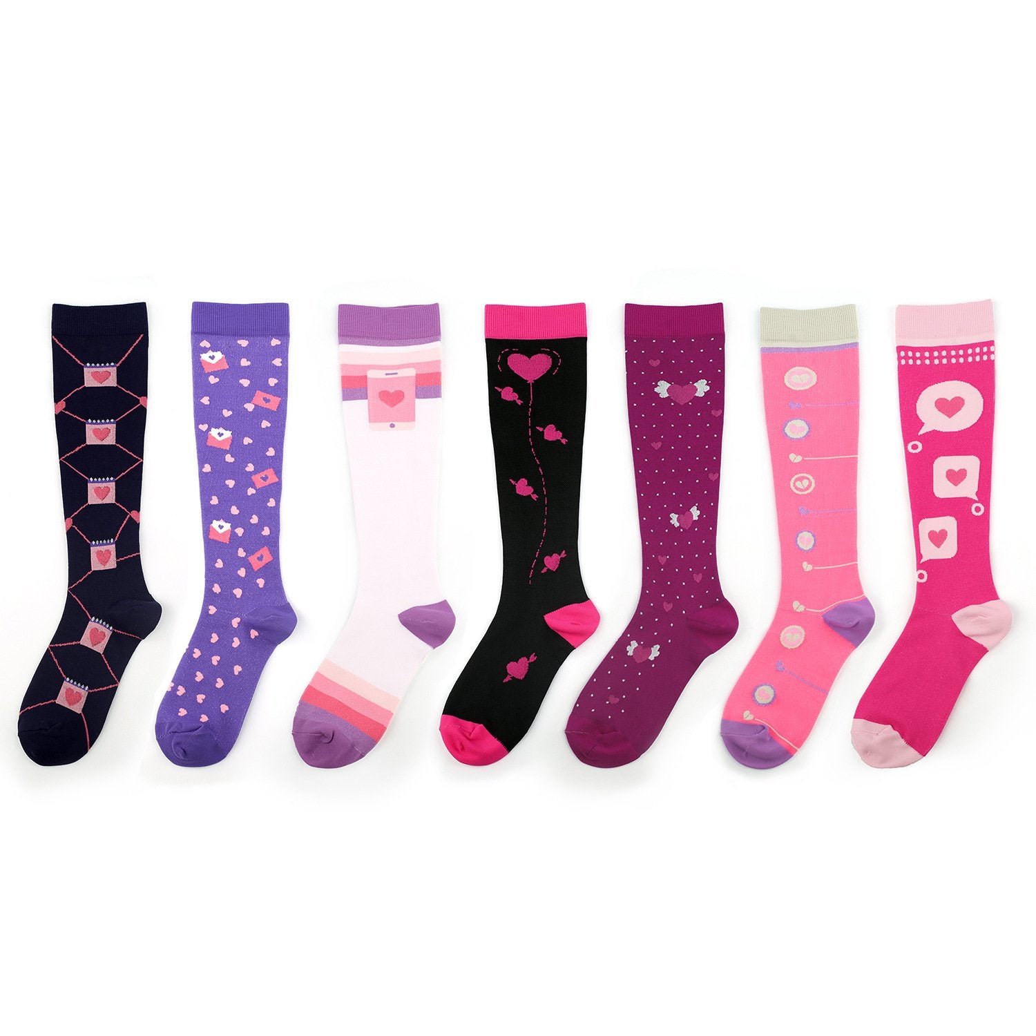 Knee-High Compression Socks Heart Pattern Sports Nylon Color Stockings