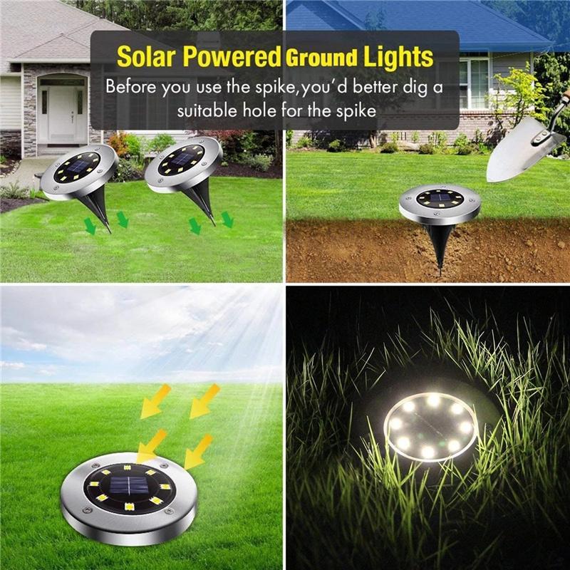 LED Solar Power Ground Lights Waterproof Lawn Path Lamp