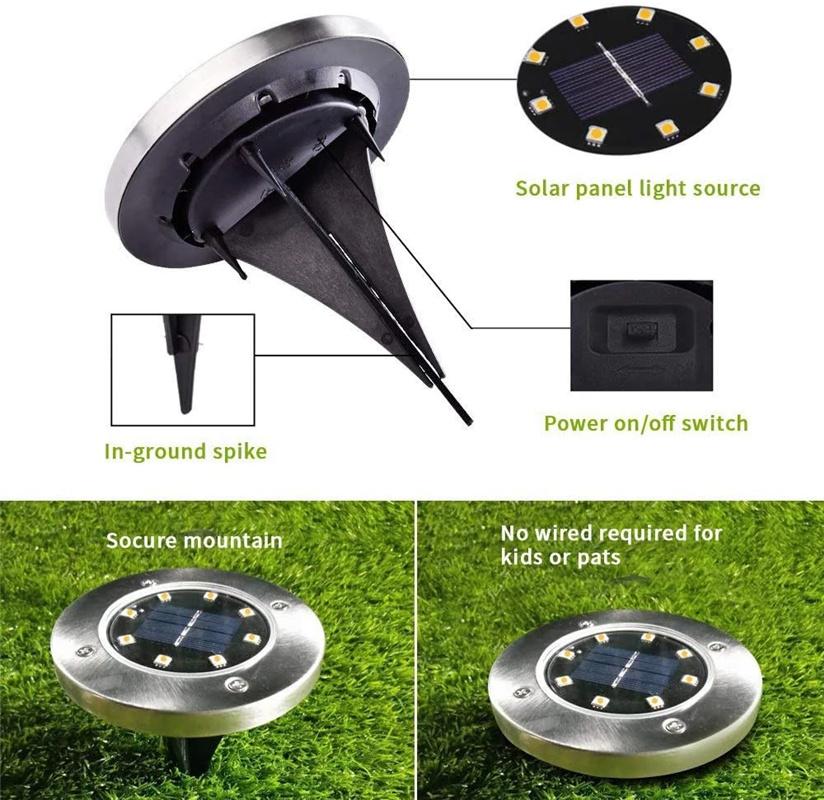 LED Solar Power Ground Lights Waterproof Lawn Path Lamp