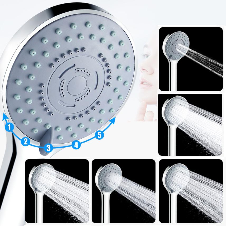 High Pressure Handheld Shower Head with 5 Spray Modes & Self-Clean Silicone Nozzles