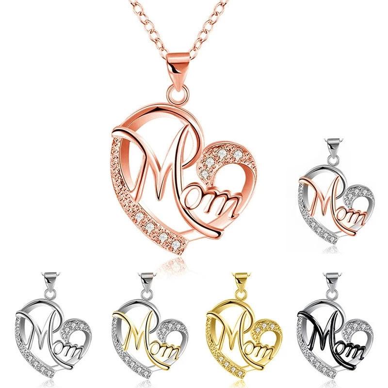 MOM Letter Heart Shape Pendant Necklace Mother's Day Gift