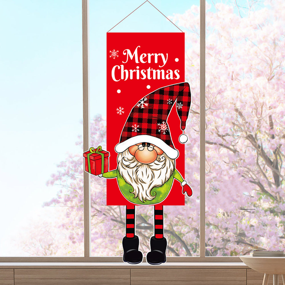 Merry Christmas Window Sign Banners Grinch Hanging Feet Doll Hanging Flag