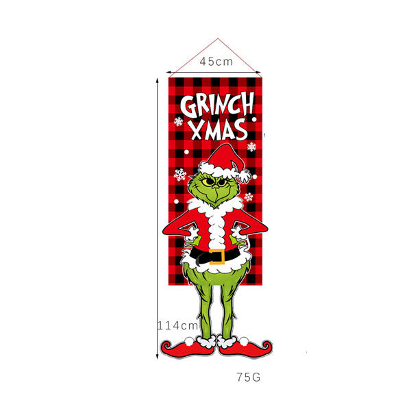 Merry Christmas Window Sign Banners Grinch Hanging Feet Doll Hanging Flag