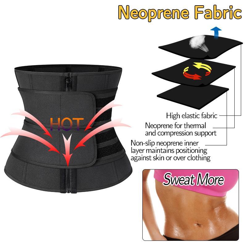 Neoprene Sauna Waist Trainer Corset Zipper Slim Belly Belt Double Straps