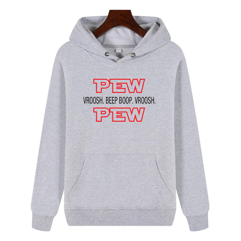 Funny Humor Print Hoodie Pew Pew Hooded Sweatshirt