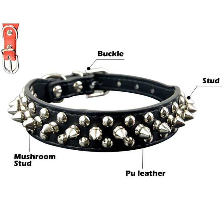 Adjustable PU Leather Pet Collar Punk Rivet Round Spikes Studded Dog Collars