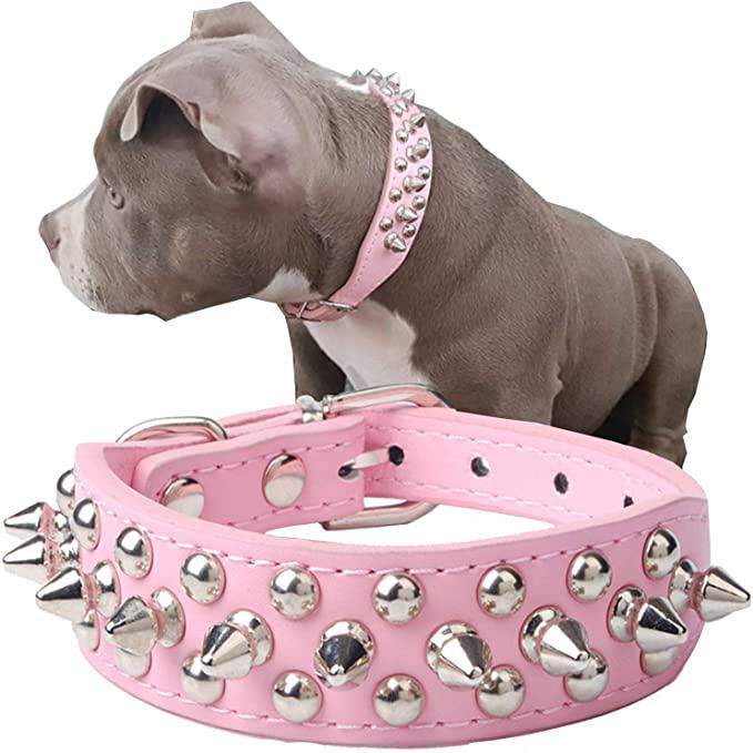 Adjustable PU Leather Pet Collar Punk Rivet Round Spikes Studded Dog Collars