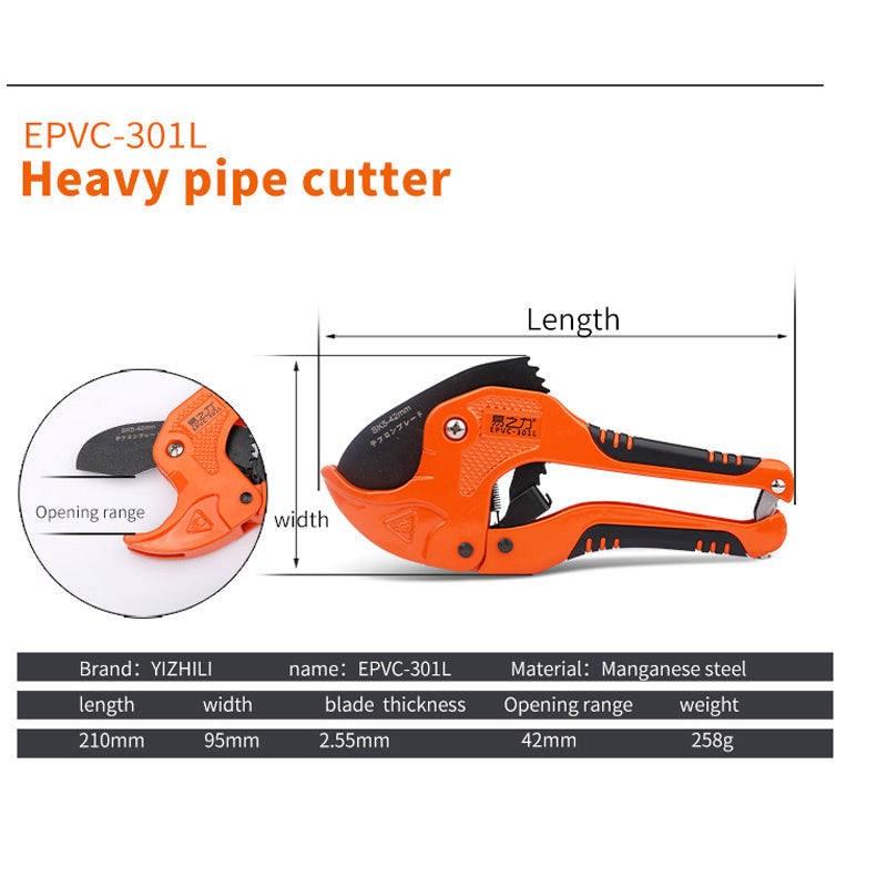 PVC Pipe Cutter 42mm Aluminum Alloy Body Ratchet Scissors Tube Cutter PVC/PU/PP/PE Hose Cutting Hand Tools