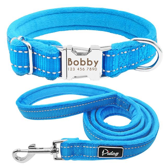 Personalized Reflective Nylon Soft Padded Dog Collar with Engrave Nameplate