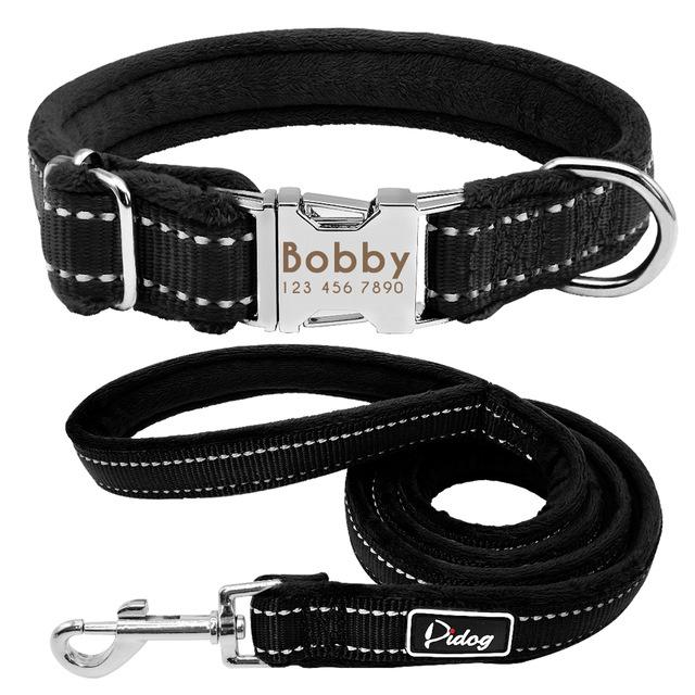 Personalized Reflective Nylon Soft Padded Dog Collar with Engrave Nameplate