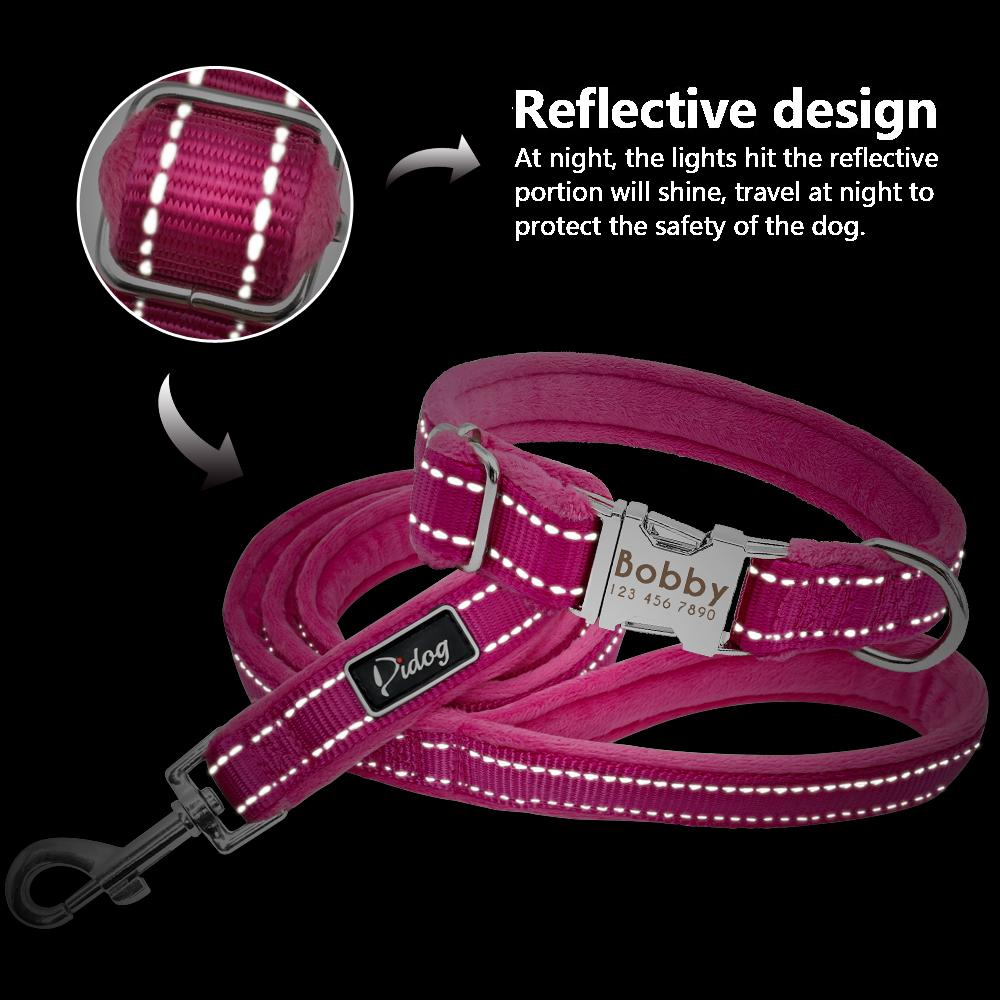 Personalized Reflective Nylon Soft Padded Dog Collar with Engrave Nameplate