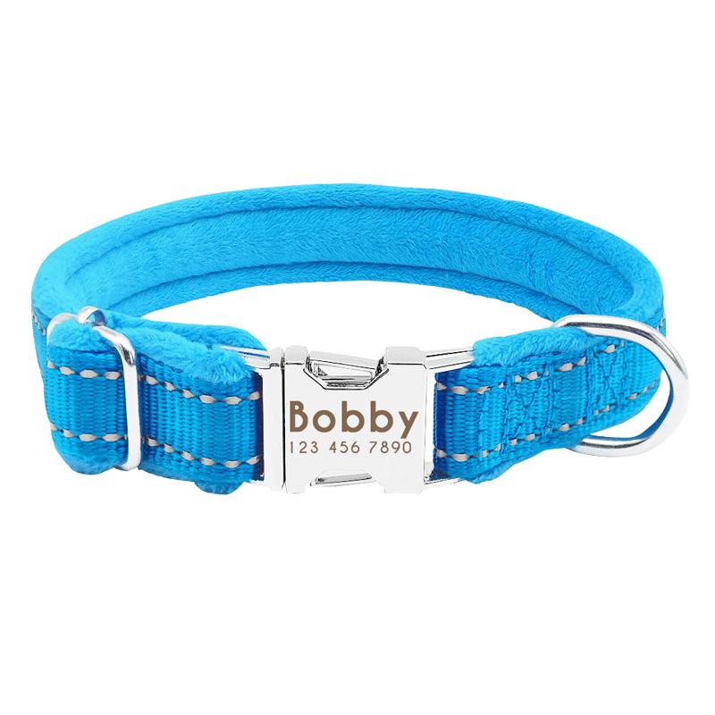 Personalized Reflective Nylon Soft Padded Dog Collar with Engrave Nameplate