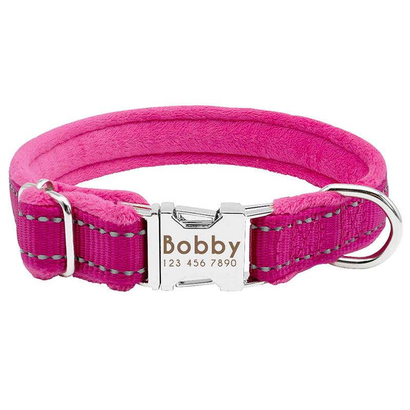 Personalized Reflective Nylon Soft Padded Dog Collar with Engrave Nameplate