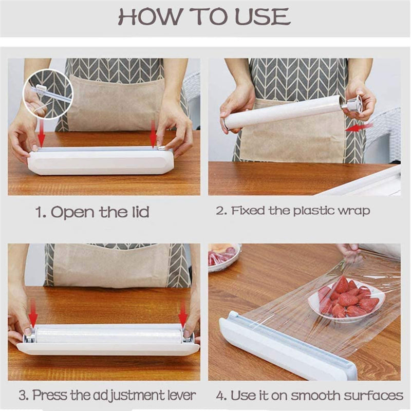 Reusable Plastic Wrap Dispenser with Cutter Suitable for Household Aluminum Foil