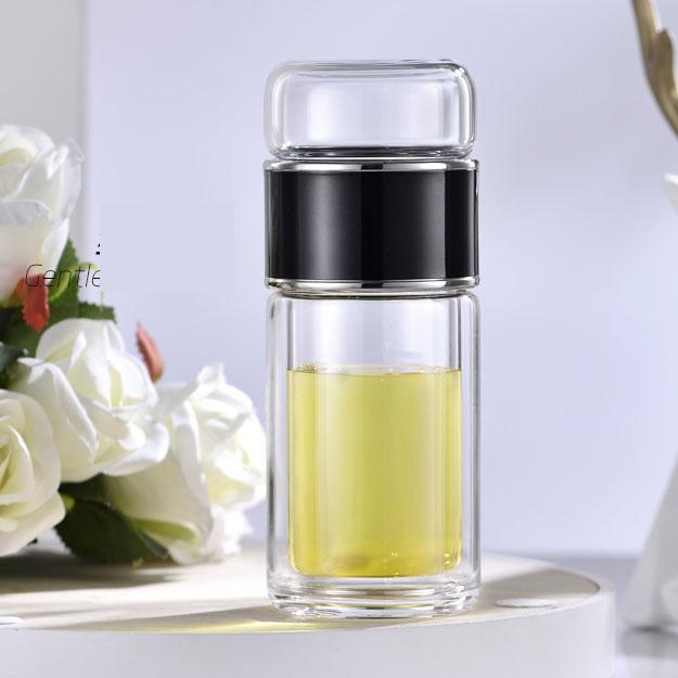 Double Wall Glass Water Bottles Tea Infuser Tea Separation Tumbler Cup