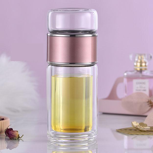 Double Wall Glass Water Bottles Tea Infuser Tea Separation Tumbler Cup