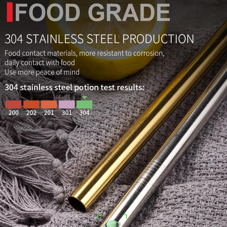 Reusable 304 Stainless Steel Bent Straight Drinking Straws