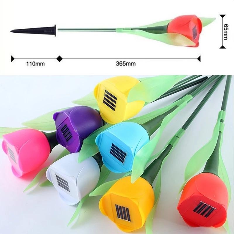 2pcs Solar Powered Tulip Flower Garden Night Lights LED Patio Stake Lamp