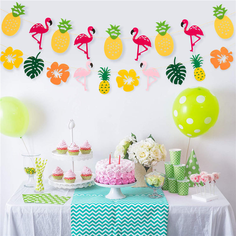 Summer Party Hanging Paper Fans Flower Garland Banner Photo Backdrop Decoration Set