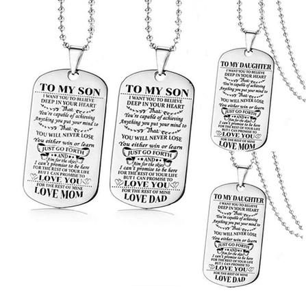 To My Son Daughter Dog Tags Pendant Necklace Stainless Steel Military Necklace