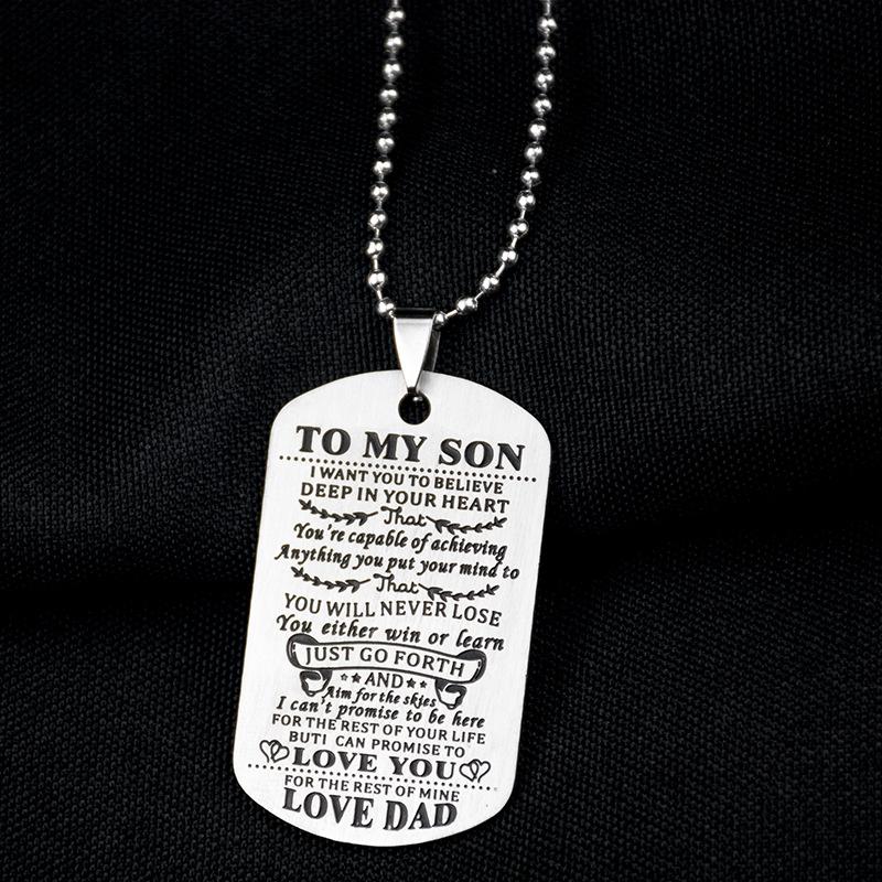 To My Son Daughter Dog Tags Pendant Necklace Stainless Steel Military Necklace