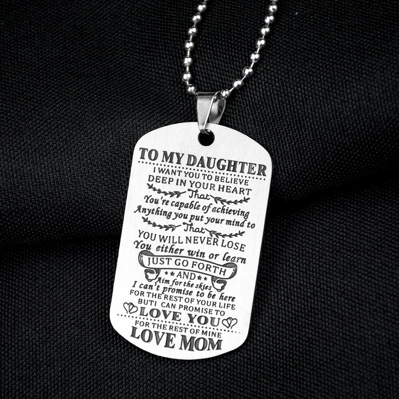 To My Son Daughter Dog Tags Pendant Necklace Stainless Steel Military Necklace