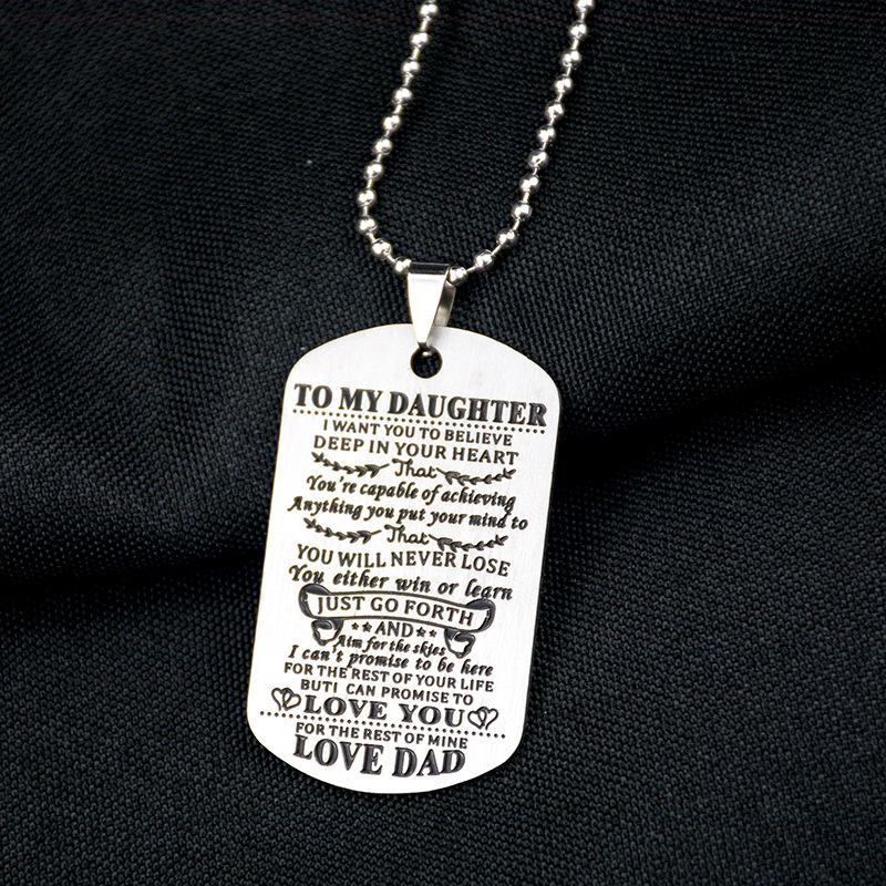 To My Son Daughter Dog Tags Pendant Necklace Stainless Steel Military Necklace