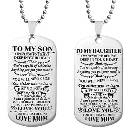 To My Son Daughter Dog Tags Pendant Necklace Stainless Steel Military Necklace