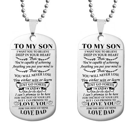 To My Son Daughter Dog Tags Pendant Necklace Stainless Steel Military Necklace