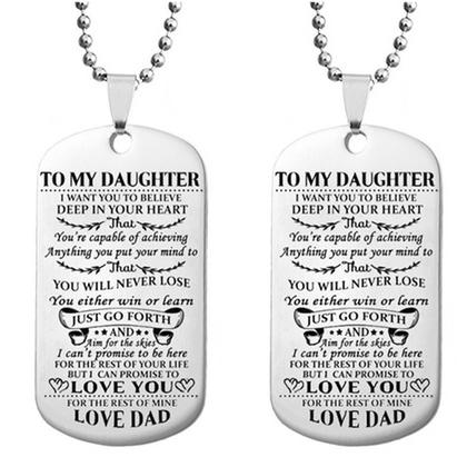 To My Son Daughter Dog Tags Pendant Necklace Stainless Steel Military Necklace