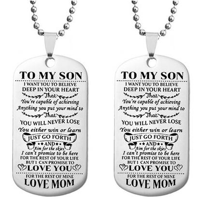 To My Son Daughter Dog Tags Pendant Necklace Stainless Steel Military Necklace